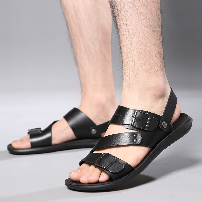 Two-layer Leather Casual Fashion Beach Shoes Thick-soled Sandals Men's Dual-use Sandals And Slippers - Dazpy