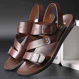 Two-layer Leather Casual Fashion Beach Shoes Thick-soled Sandals Men's Dual-use Sandals And Slippers - Dazpy