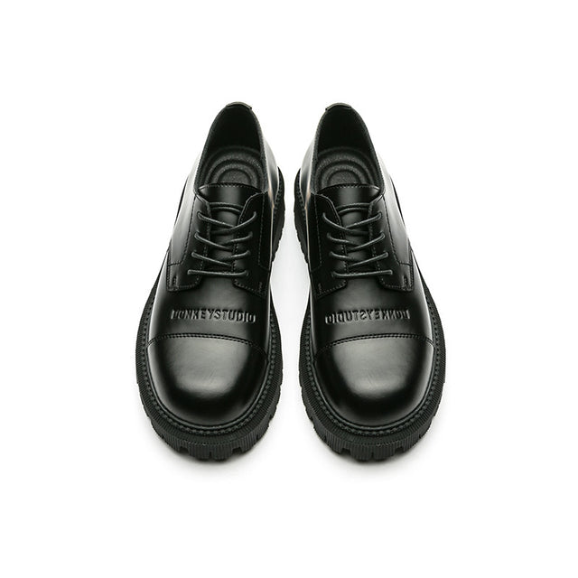 Casual Black Thick-heeled Shoes With Thick Soles And Big Toe Straps - Dazpy