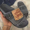 Beach Solid Color Casual Denim Fish Mouth Flat-Heel Slippers