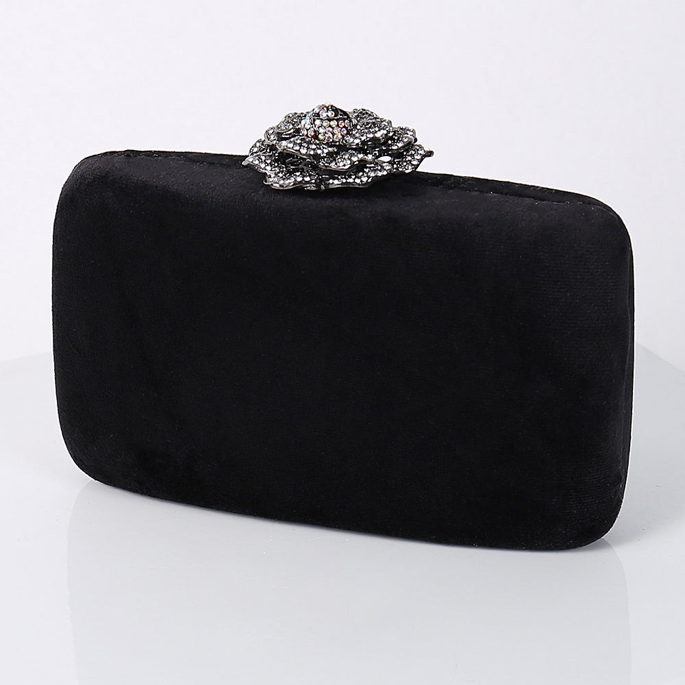 New Diamond Decoration Evening Bag PU Flannel Clutch Bag Chain Satchel Banquet Dress Bag Party Evening Gift Bag Evening Bag - Dazpy