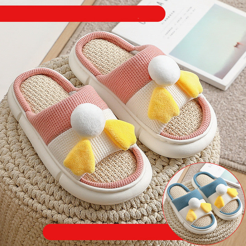 Buy One Get One Free Linen Slippers Female Spring, Autumn And Winter Home Thick-Soled Home Couples A Pair Of Men's Slippers Four Seasons - Dazpy