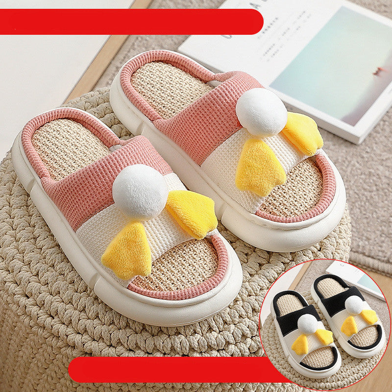 Buy One Get One Free Linen Slippers Female Spring, Autumn And Winter Home Thick-Soled Home Couples A Pair Of Men's Slippers Four Seasons - Dazpy