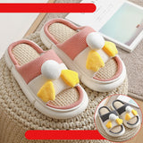 Buy One Get One Free Linen Slippers Female Spring, Autumn And Winter Home Thick-Soled Home Couples A Pair Of Men's Slippers Four Seasons - Dazpy