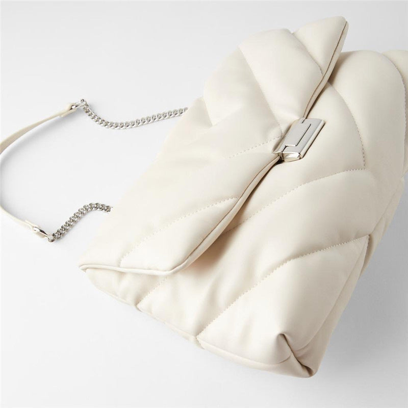 Women'S Bag White Oversized Quilted One-Shoulder Messenger Bag Female Simple All-Match Chain Bag - Dazpy