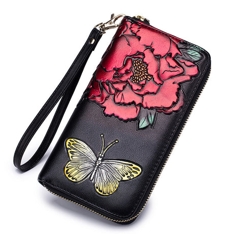 Women'S Long Leather Zipper Wallet Fashion Personality Cowhide European And American Hand Wallet - Dazpy