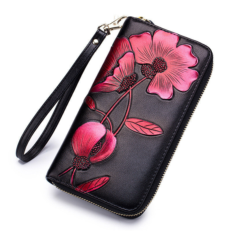 Women'S Long Leather Zipper Wallet Fashion Personality Cowhide European And American Hand Wallet - Dazpy