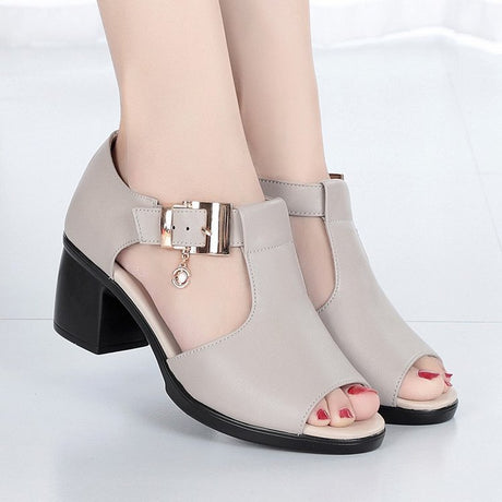 Mother Shoes Thick Heel Buckle Sandals Women - Dazpy