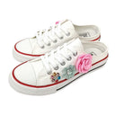 Flat-heel Casual Front Lace-up Floral Canvas Half Slippers