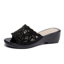 Slippers Women'S Summer Wear Fashion Korean Version Of Rhinestone Slope With A Font Mid-Heel Non-Slip Sandals Women