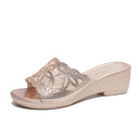 Slippers Women'S Summer Wear Fashion Korean Version Of Rhinestone Slope With A Font Mid-Heel Non-Slip Sandals Women