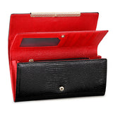 Ladies Leather Top Layer Cowhide Female Wallet Long Double-Layer Contrast Color Large-Capacity Wallet - Dazpy