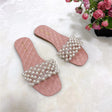 New Summer Flat Sandals Pearl Diamond Slippers For Lady - Dazpy