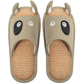 Cartoon Linen Slippers Cotton Hemp Japanese Summer Thick Soled Home Four Seasons Home Interior Fabric Antiskid Silent