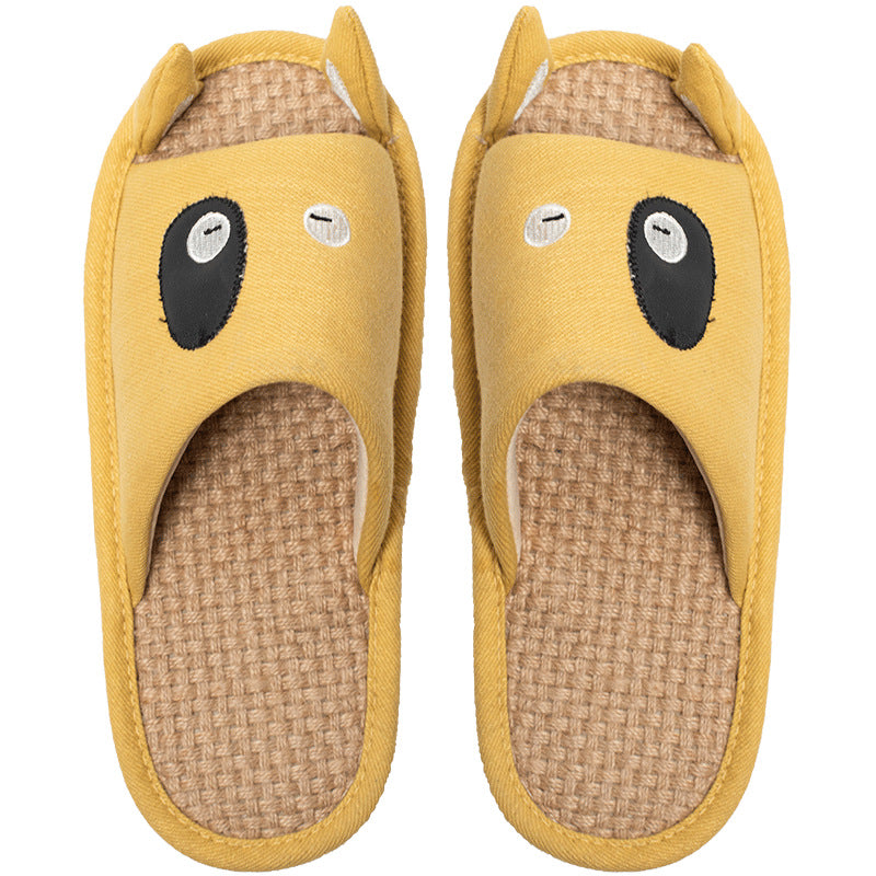 Cartoon Linen Slippers Cotton Hemp Japanese Summer Thick Soled Home Four Seasons Home Interior Fabric Antiskid Silent - Dazpy