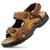 Men'S Sandals Leather Toe Platform Top Layer Cowhide Outdoor Casual Sandals - Dazpy