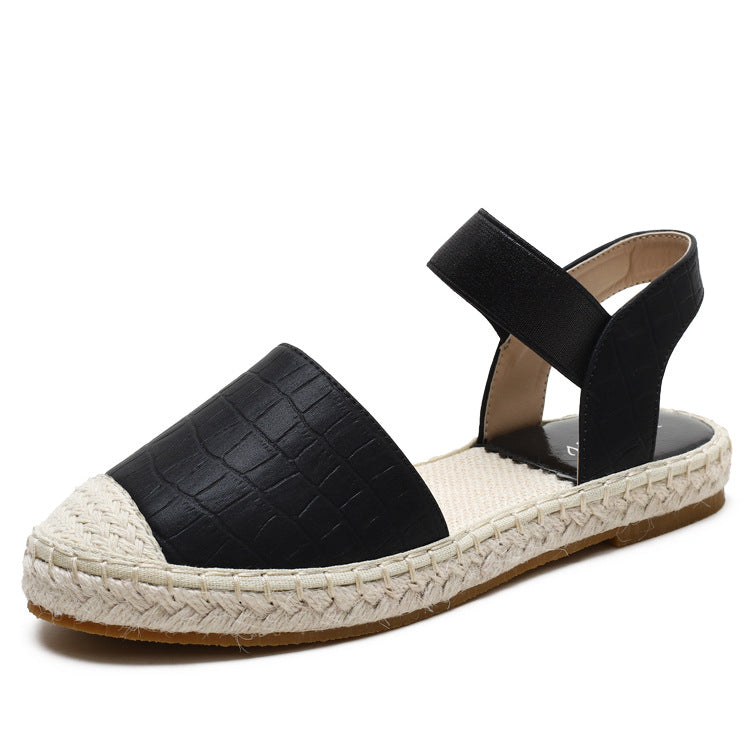 Soft soled Straw Woven Plus Size Shoes, One-legged Lazy Sandals - Dazpy