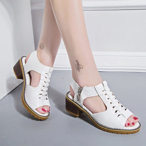 Summer New Mid Heel Sandals Female Fashion Fish Mouth Zipper Thick Heel Sandals