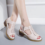 Summer New Mid Heel Sandals Female Fashion Fish Mouth Zipper Thick Heel Sandals - Dazpy