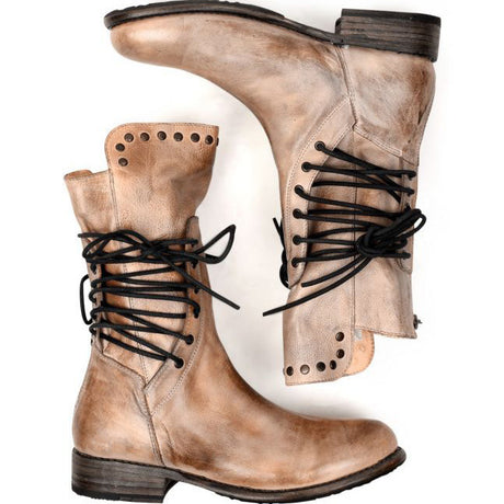 Back Zipper Vintage Boots Lace-Up Holiday Mid-calf Boots - Dazpy