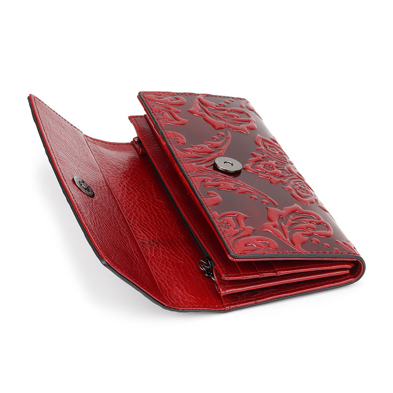 Women's Leather Wallet Long Three-fold Long Wallet - Dazpy