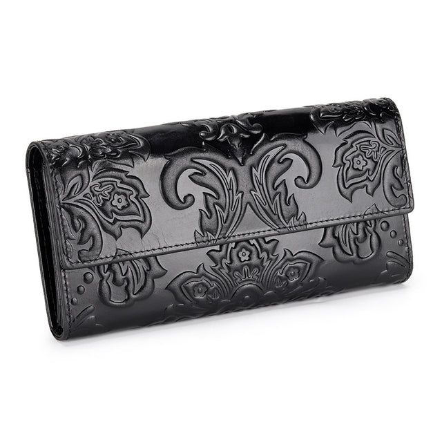 Women's Leather Wallet Long Three-fold Long Wallet - Dazpy