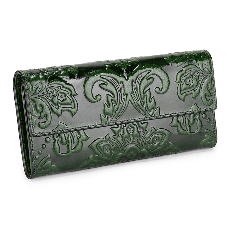 Women's Leather Wallet Long Three-fold Long Wallet - Dazpy