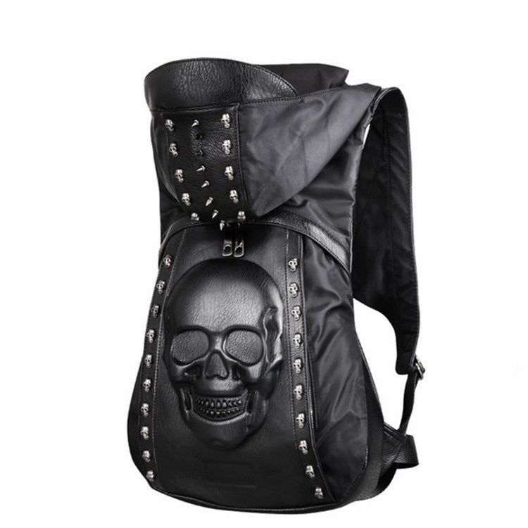 Hooded Skull Hat Backpack Europe And America Halloween Steampunk Rivet Hat Backpack - Dazpy