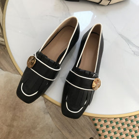 Fringed Small Square Toe All-match Flat Shoes Single Shoes