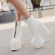 Knight Boots 2020 Autumn And Winter New European And American Trend Zipper Thick-Soled Super High-Heel Waterproof Platform Round Toe Boots - Dazpy