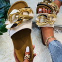 Summer Large Size Sandals And Metal Chain Flat Platform Slippers