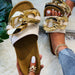 Summer Large Size Sandals And Metal Chain Flat Platform Slippers - Dazpy