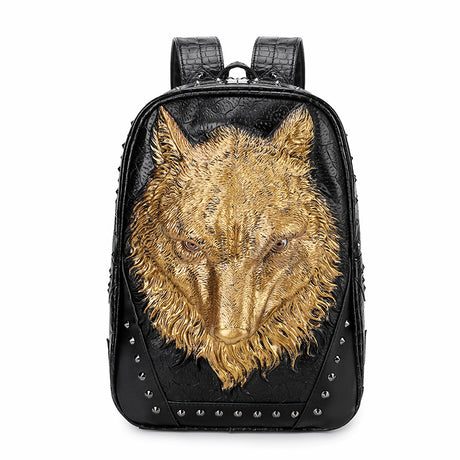 Wolf Head Punk Backpack 3D Embossed Shoulder Bag - Dazpy