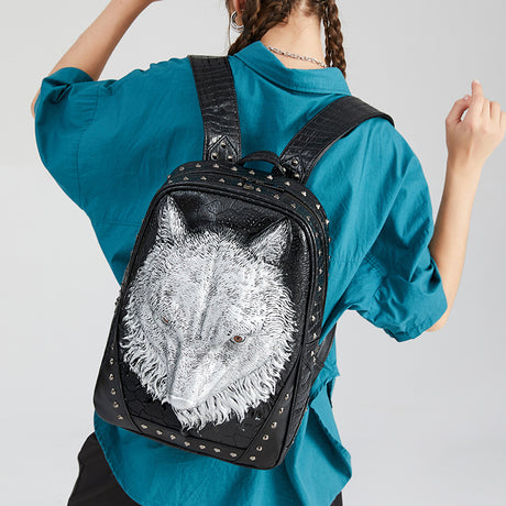 Wolf Head Punk Backpack 3D Embossed Shoulder Bag - Dazpy