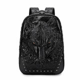 Wolf Head Punk Backpack 3D Embossed Shoulder Bag - Dazpy