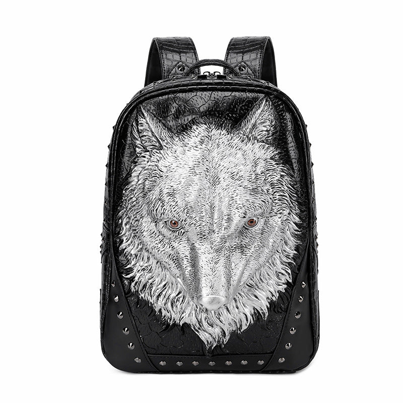 Wolf Head Punk Backpack 3D Embossed Shoulder Bag - Dazpy