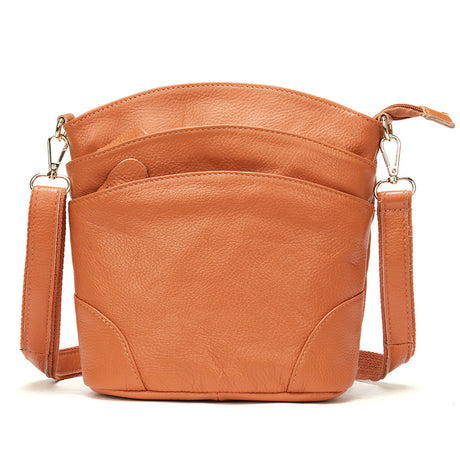 Top Layer Leather Crossbody One-shoulder Bucket Bag - Dazpy