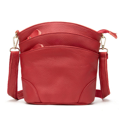 Top Layer Leather Crossbody One-shoulder Bucket Bag - Dazpy