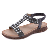 New Retro Sandals Women's Beaded Rhinestone Buckle Two-Tone Sole Women's Shoes - Dazpy