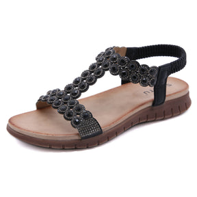 New Retro Sandals Women's Beaded Rhinestone Buckle Two-Tone Sole Women's Shoes