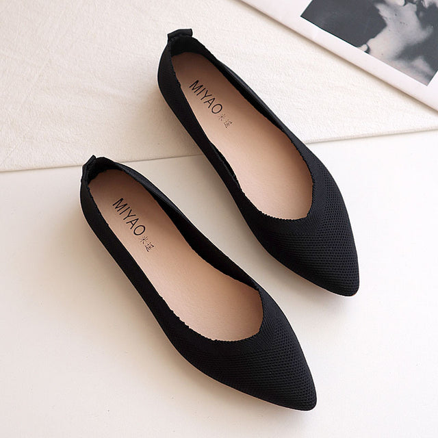 New Pointed Flat Knit Breathable Shallow Soft Sole Lazy Shoes - Dazpy