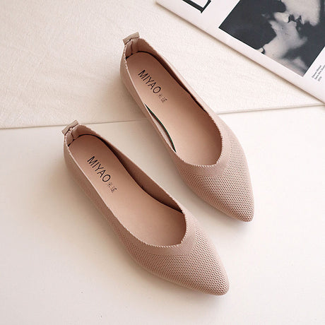 New Pointed Flat Knit Breathable Shallow Soft Sole Lazy Shoes - Dazpy