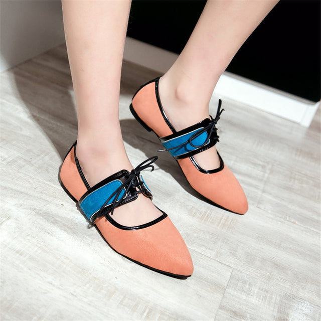 Low-Top Shoes With Color Matching Velvet Front Lace-Up Flat Shoes - Dazpy