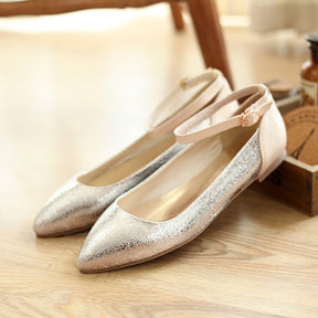 Pointed Flat Shoes Burst Crack Large Size Ankle Buckle Single Shoes