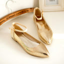 Pointed Flat Shoes Burst Crack Large Size Ankle Buckle Single Shoes