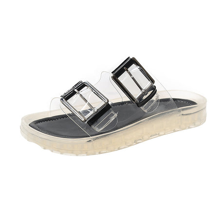 Flat Transparent Beach Slippers With One-word Buckle - Dazpy