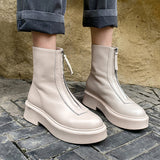 Leather Ankle Boots With Front Zipper All-Match Rider Boots - Dazpy