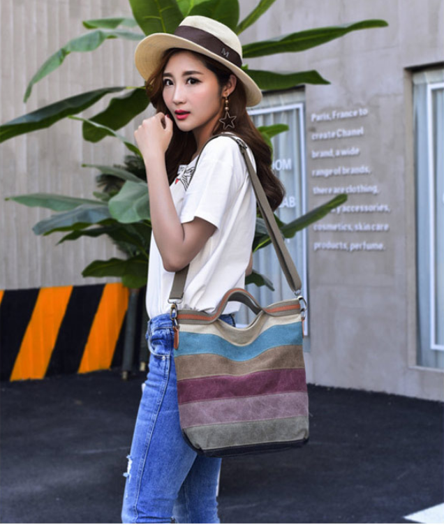 Vintage canvas stitching shoulder bag - Dazpy