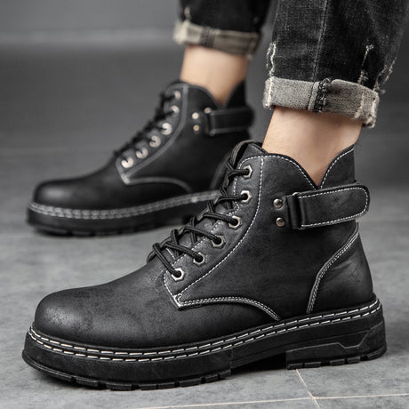 Men's High Top Round Toe Retro Work Boots - Dazpy