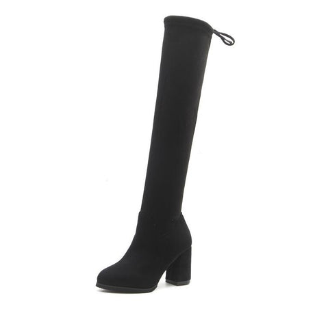 2021 autumn and winter new small pepper thick with over the knee boots ladies black flat low heel stovepipe long boots - Dazpy